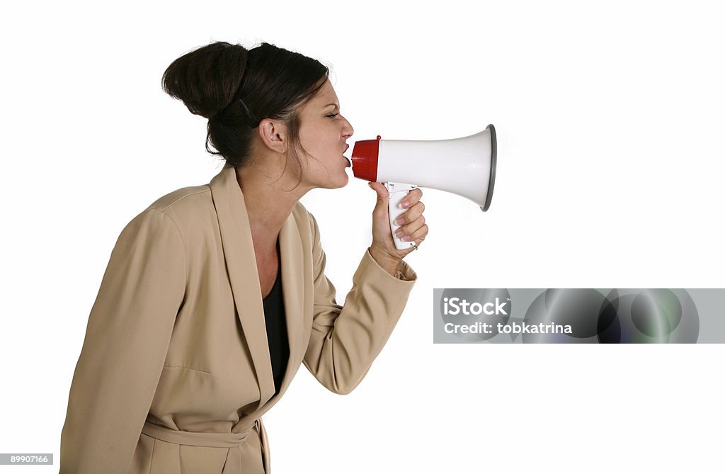 Female Shouting in a Megaphone  Adult Stock Photo