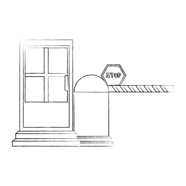 Vector illustration of parking booth with barrier