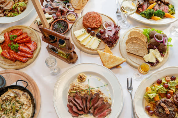 istock Directly above view of full table at restaurant 899074424