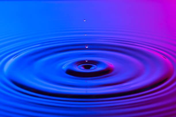 istock Water drop close up with concentric ripples on colourful blue and pink surface 899075224