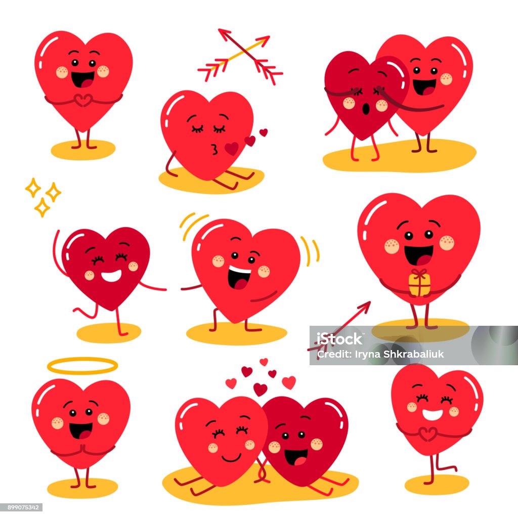 Cute Set Of Holiday Valentines Day Funny Cartoon Character Of ...