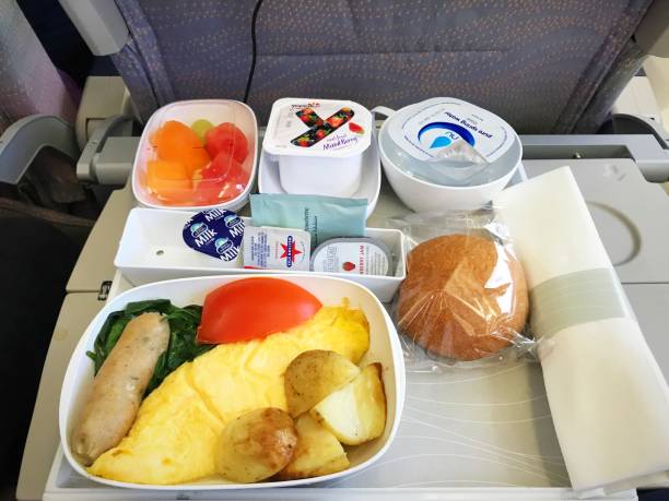 istock Close up breakfast tray on board the flight to Sydney, Australia 899075464