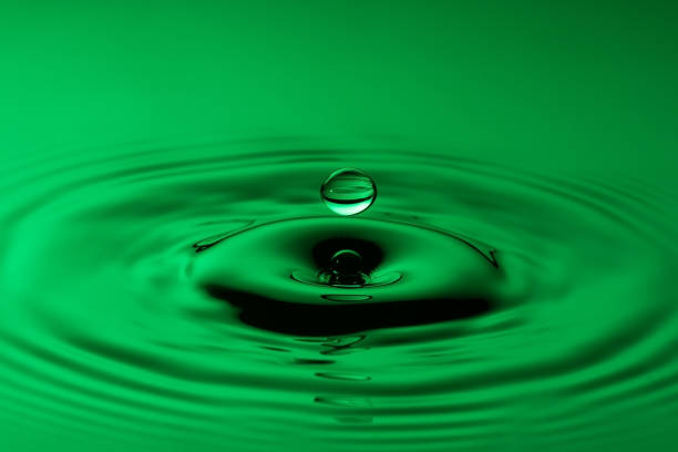 istock Water drop close up with concentric ripples on colourful green surface 899078234