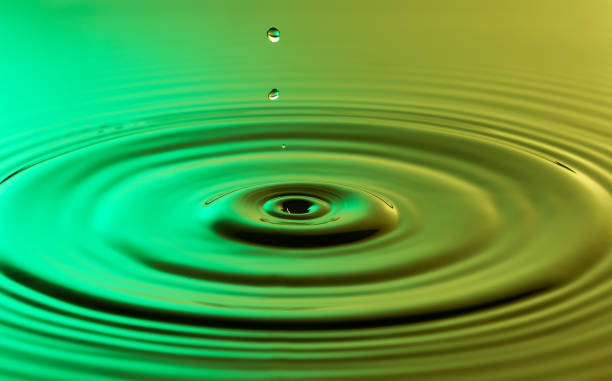 istock Water drop close up with concentric ripples on colourful green and yellow surface 899078524