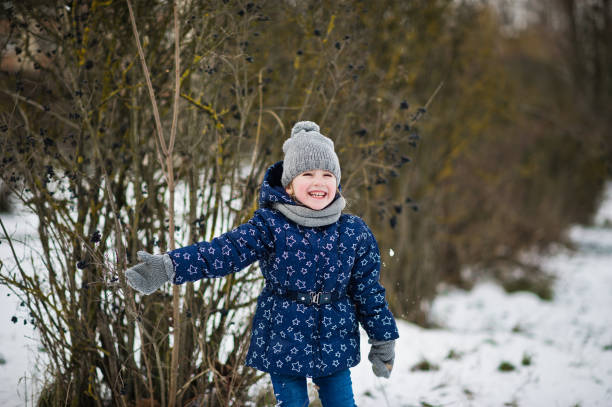 Cute little girl having fun outdoors on winter day.