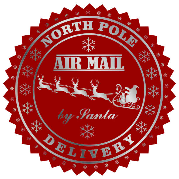 ilustraciones, imágenes clip art, dibujos animados e iconos de stock de entrega de polo norte por el sello de correos de santa - christmas santa claus north pole snow