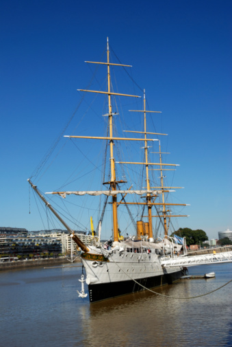 View of Nippon Maru, a successor of famous Nippon Maru sailing ship, now a museum, launched in 1984 and still training Japanese saliors, moored at Yokohama Ferry terminal.