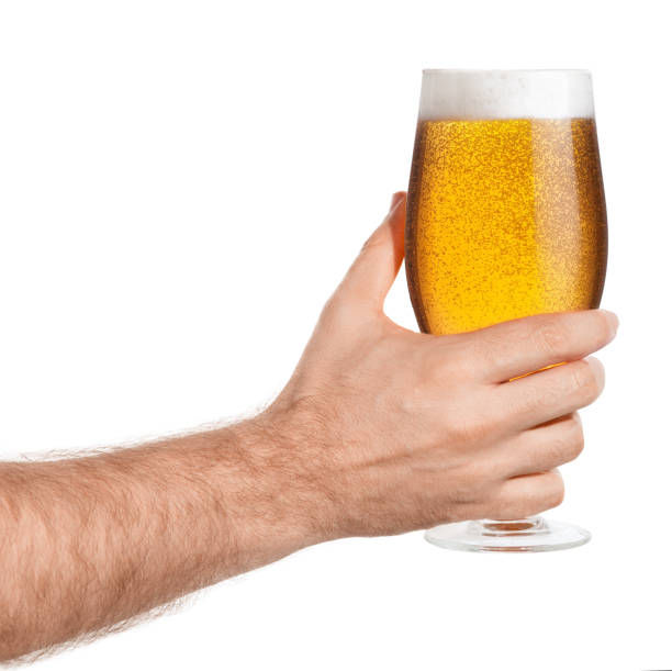 hand with beer - toast glass cut out human hand imagens e fotografias de stock