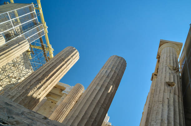 columns ruins and sky  in Parthenon Athens Greece