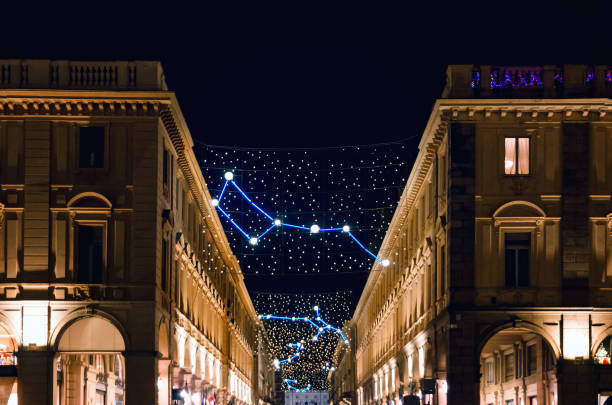Via Roma, main shopping street of Turin (Piedmont, Italy) at night stock photo