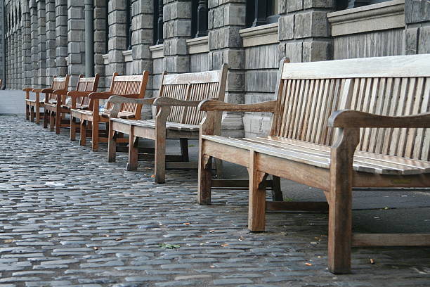 wooden benches stock photo