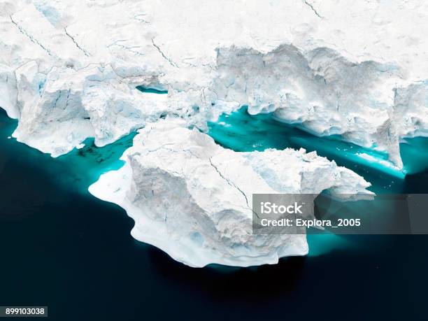 Aerial View Of Icebergs On Arctic Ocean In Greenland Stock Photo - Download Image Now