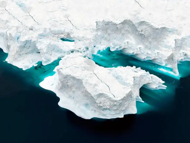 Photo of Aerial view of icebergs on Arctic Ocean in Greenland