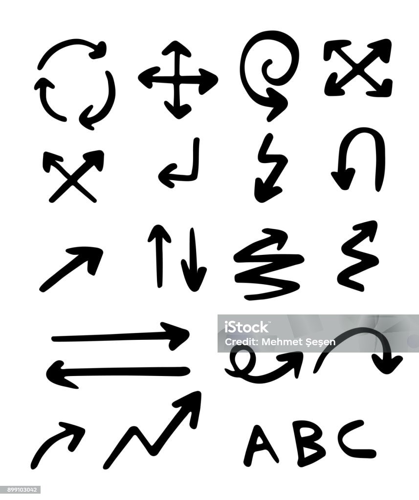 hand drawn arrows set arrows set on white background Recycling Symbol stock vector