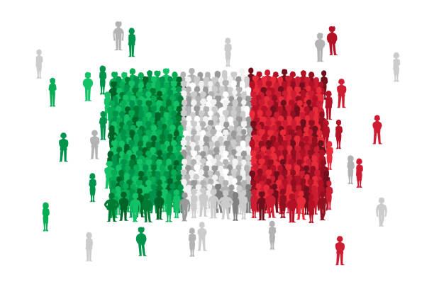 illustrazioni stock, clip art, cartoni animati e icone di tendenza di bandiera statale vector italy formata da folla di persone dei cartoni animati - italian elections