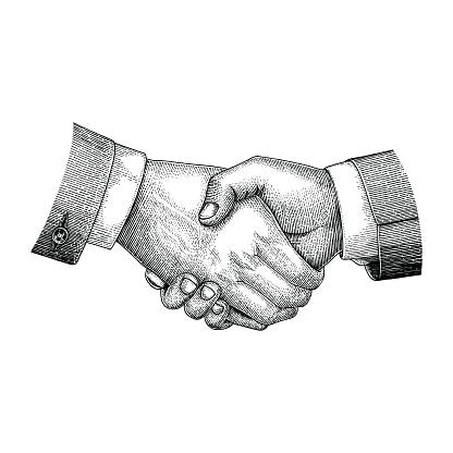 Handshake drawing vintage engraving style