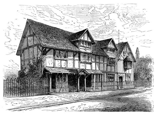 ウィリアム ・ シェイクスピアー (1564-1616)、ストラットフォードの発祥の地 - stratford upon avon william shakespeare england house点のイラスト素材／クリップアート素材／マンガ素材／アイコン素材