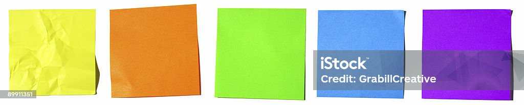 Five bright Post-it Notes in a Row Banner  Adhesive Note Stock Photo