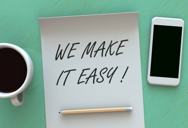 istock WE MAKE IT EASY, message on paper, smart phone and coffee on table 899116624