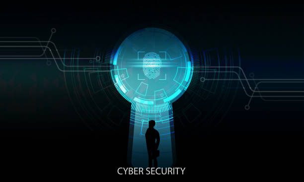 istock Cyber security protection concept with lock icon on blue mosaic background and arrow. Protect mechanism, system privacy. Vector illustration 899118236