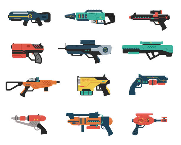 Set of Futuristic Weapons Futuristic gun illustrations machine gun stock illustrations