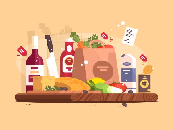 ilustrações de stock, clip art, desenhos animados e ícones de food and ingredients for cooking - vegetables table