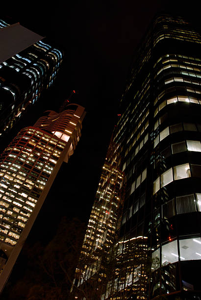 istock Tall buildings at night.  Dark sky. 89914611