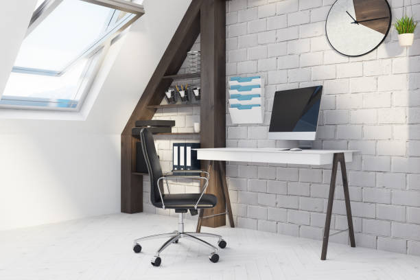 istock White and wooden home office interior side 899148932