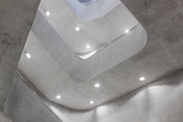 istock modern concrete stairs with white lights 899150414