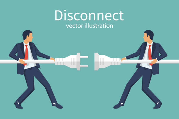 dwóch biznesmenów odłącza wtyczkę elektryczną - two jack stock illustrations