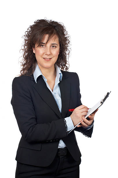 istock Smiling business woman writing 89915469