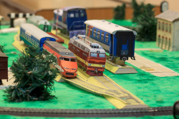 istock Toy railway with various buildings. Modern transport. 899156048