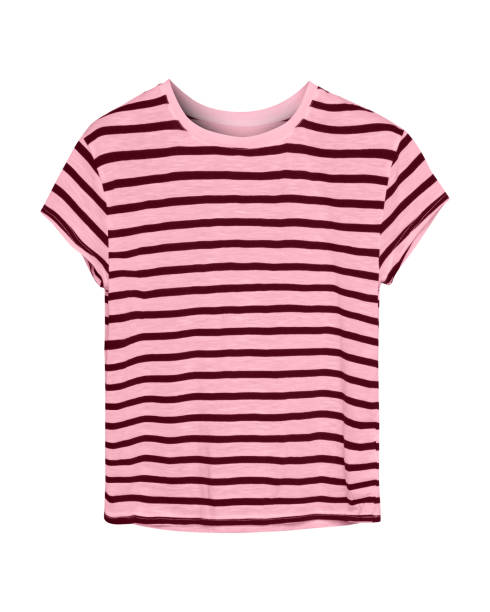 istock Pale pink and black pastel stripped tee shirt isolated on white 899164348