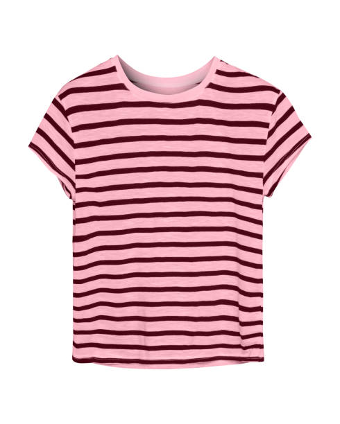 pale pink and black pastel stripped tee shirt isolated on white - stripped shirt imagens e fotografias de stock