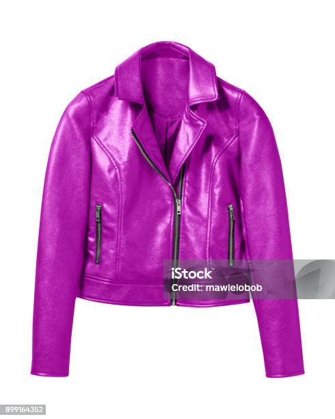 Pink Woman Leather Jacket Isolated On White Stock Photo - Download Image Now - Coat - Garment, Color Image, Leather