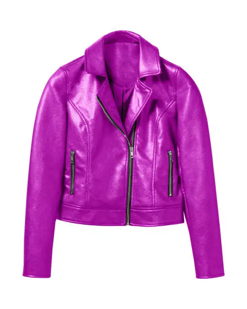 Pink woman leather jacket isolated on white