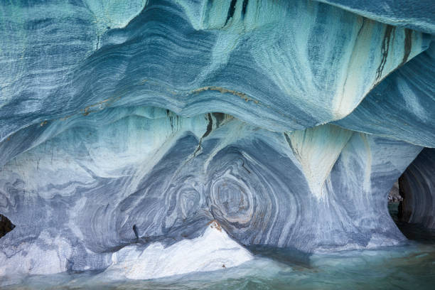 Marble Caves, caused by water erosion, on the shore of Lago General Carrera along the Carretera Austral in Northern Patagonia, Chile.