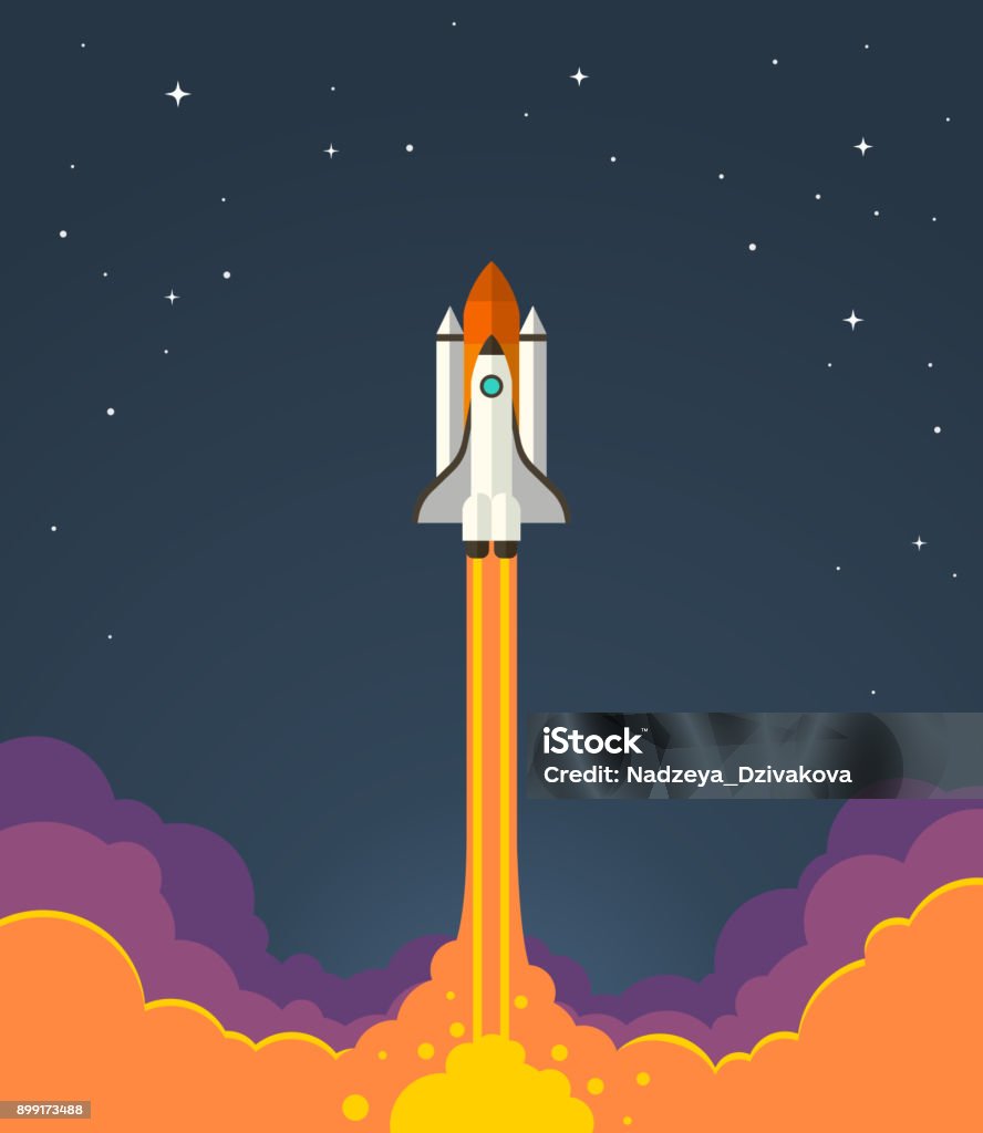 Space rocket Einführung. - Lizenzfrei Rakete Vektorgrafik