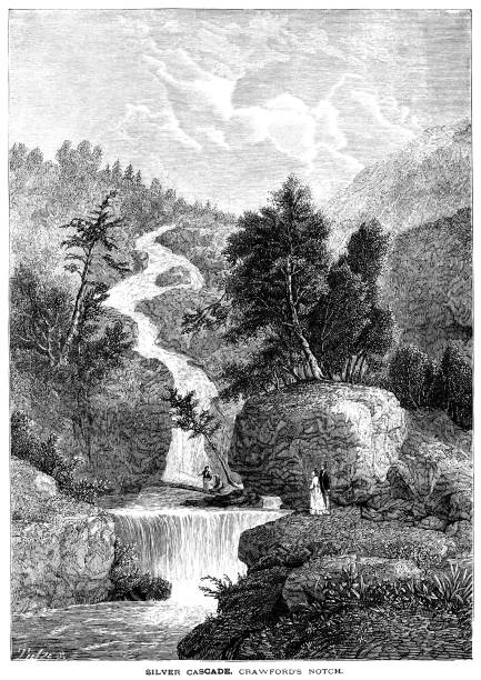 silver cascade w: crawford notch - silver cascade falls stock illustrations