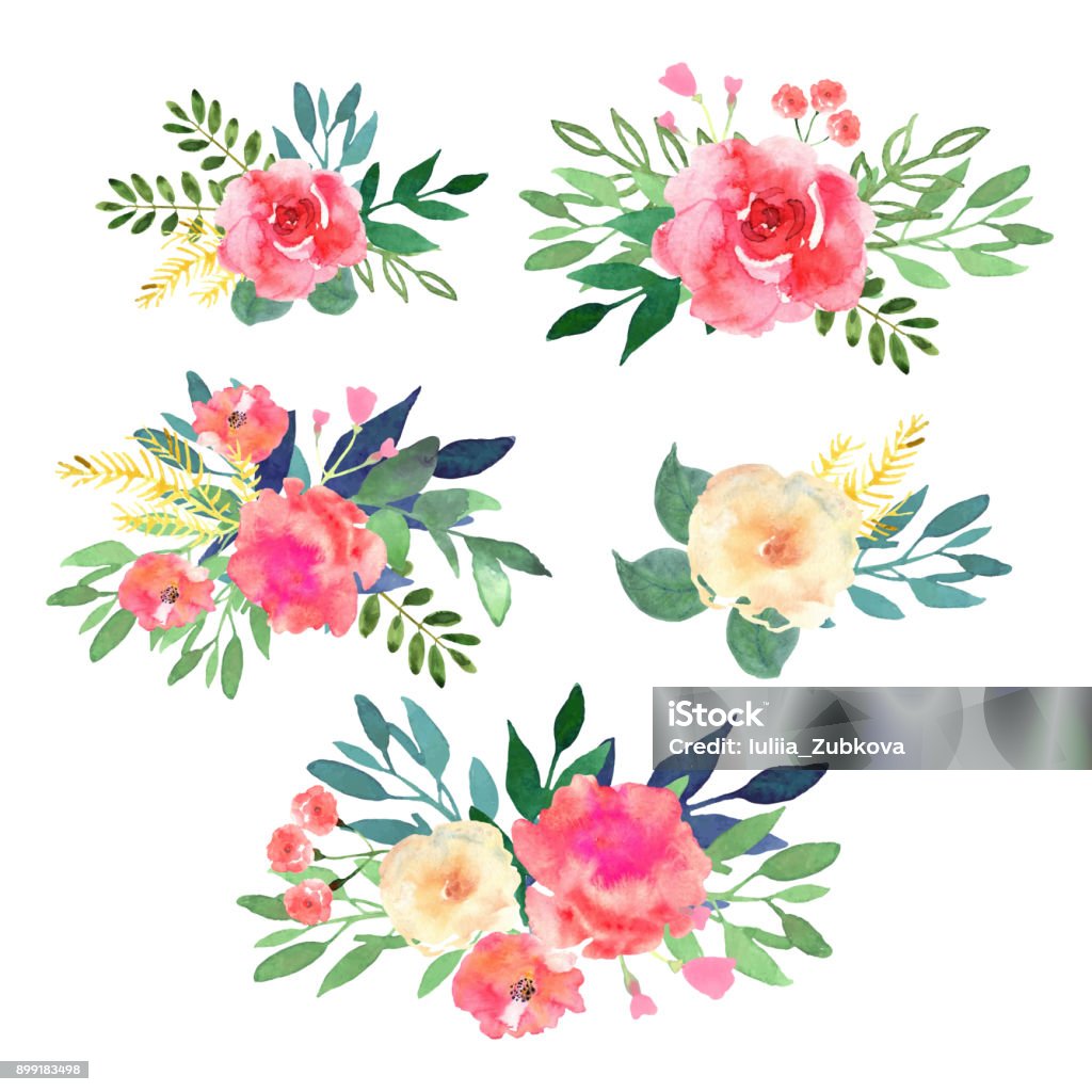 Floral set. Collection with flowers, drawing watercolor. Design Floral set. Collection with flowers, drawing watercolor. Design for invitation, wedding or greeting cards. Vector illustration. Watercolor Painting stock vector