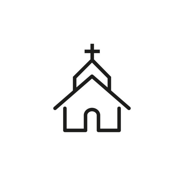 illustrations, cliparts, dessins animés et icônes de icône de ligne d’église - église