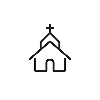 Line icon of church. Cathedral, famous place pointer, Christianity. Religion concept. Can be used for signboards, poster, brochure pictograms