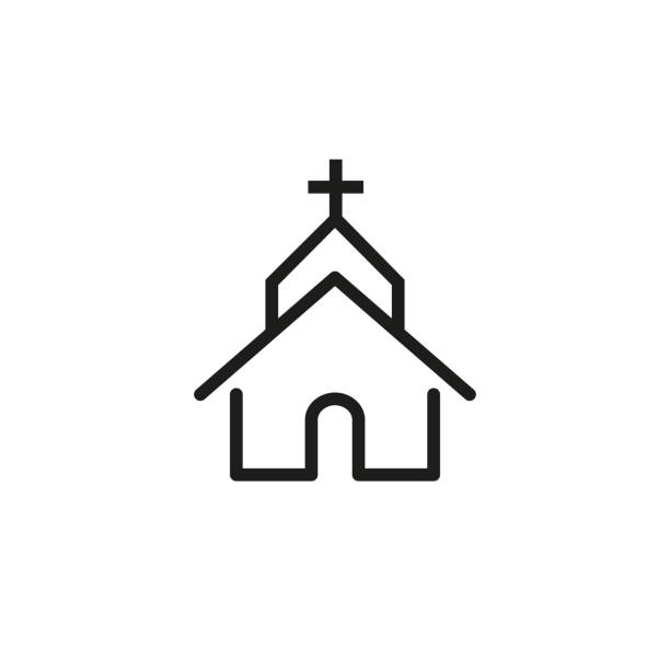 Church line icon Line icon of church. Cathedral, famous place pointer, Christianity. Religion concept. Can be used for signboards, poster, brochure pictograms place of worship stock illustrations