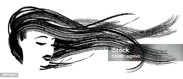 Asian Dziewczyna Z Latające Włosy - Stockowe grafiki wektorowe i więcej obrazów Atrament - Atrament, Biały, Czarny kolor