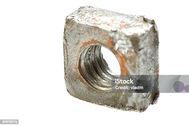 Foto de Velha Máquina De Metal Nozes e mais fotos de stock de Aço - Aço, Branco, Buraco