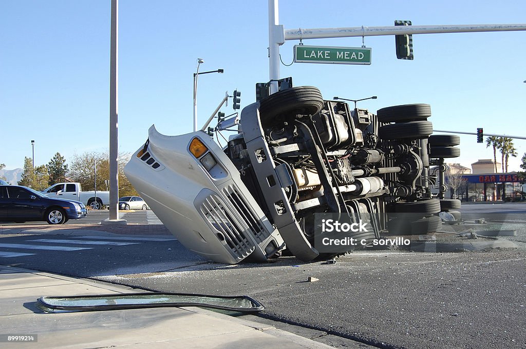 Overturned Truck  Crash Stock Photo