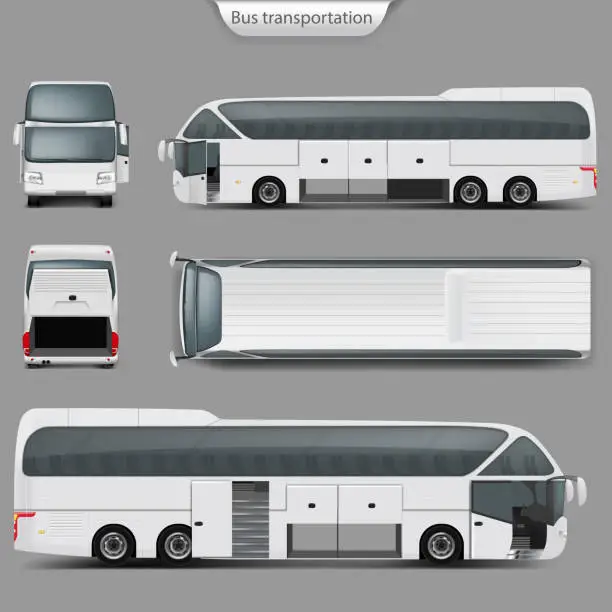 Vector illustration of Vector realistic coach bus mockup back, top view