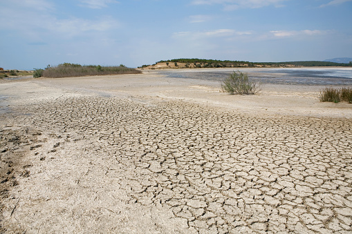 Lake bed drying up due to drought. Global warming