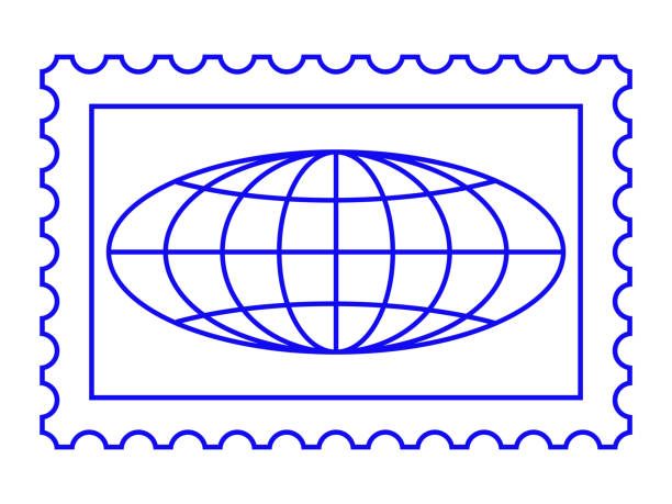 Globe and stamp Contour globe on postage stamp ellipse stock illustrations