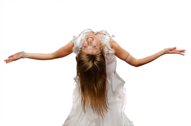 beautiful girl dancing belly dance on white background